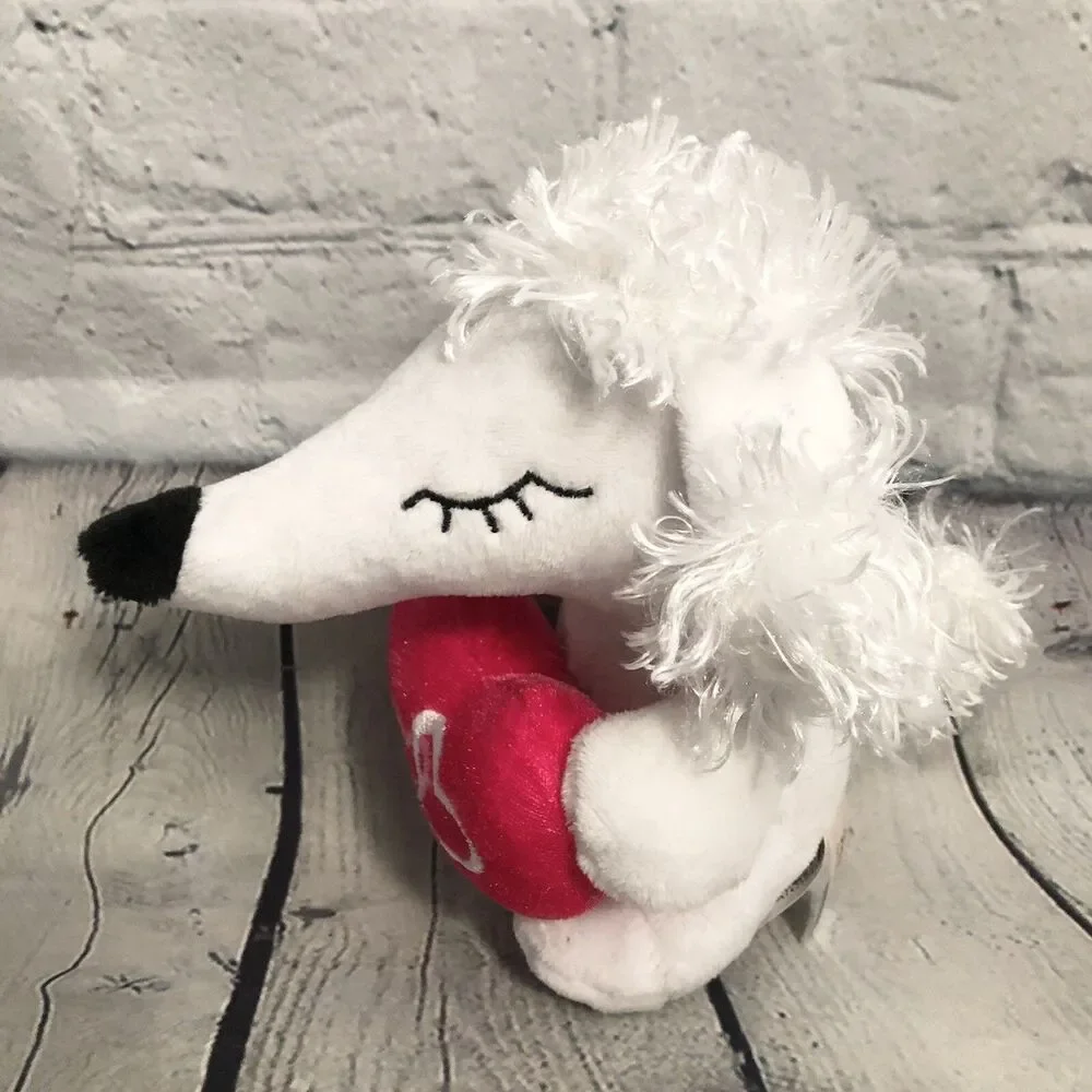 Dan Dee White Poodle Dog Plush Holding Heart Stuffed Animal Long Snout Valentine